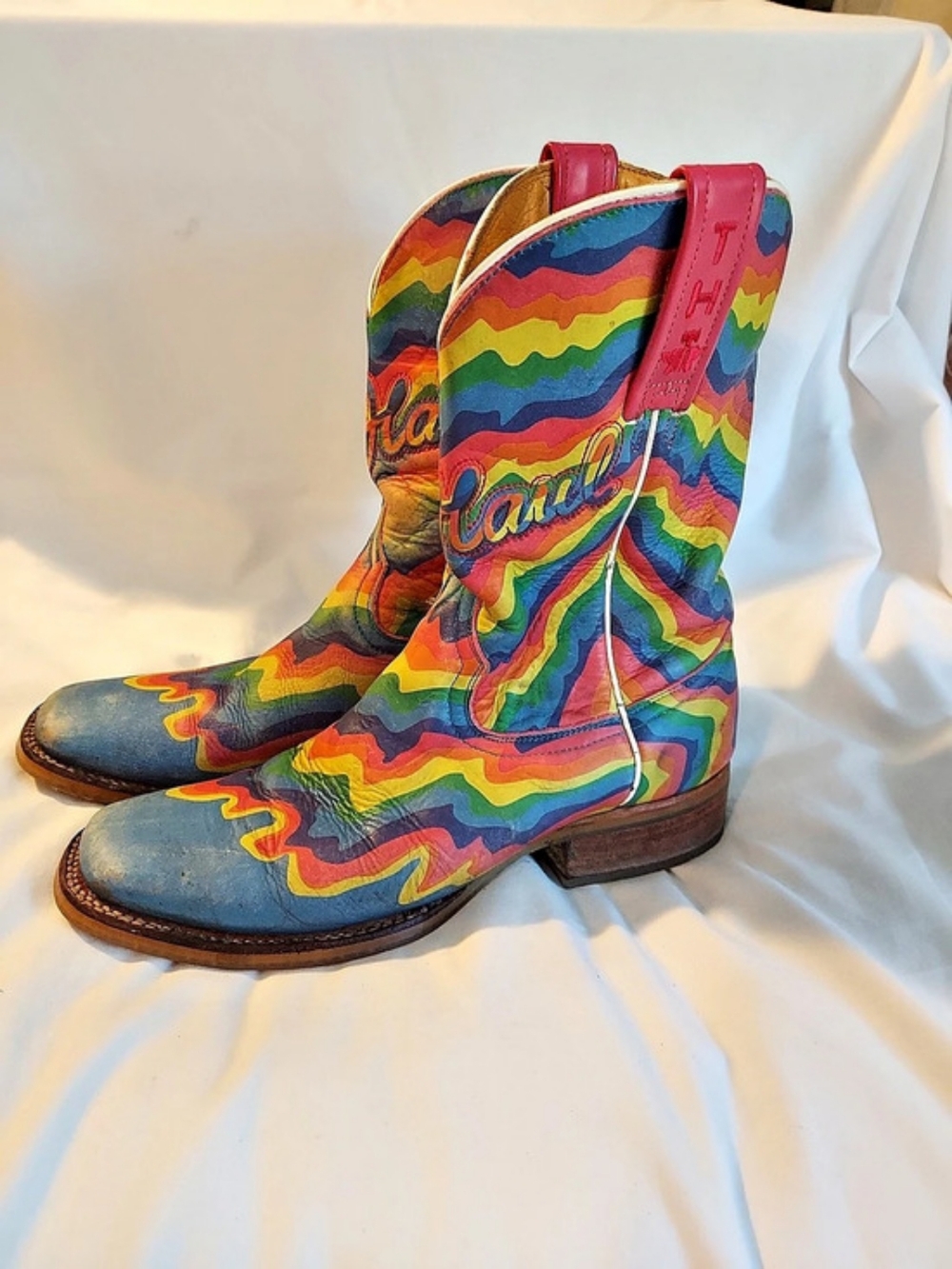 Tin Haul "Neon Melt" Psychedelic Rainbow Leather Cowboy Boots - Size 8.5 - Picture 5 of 15